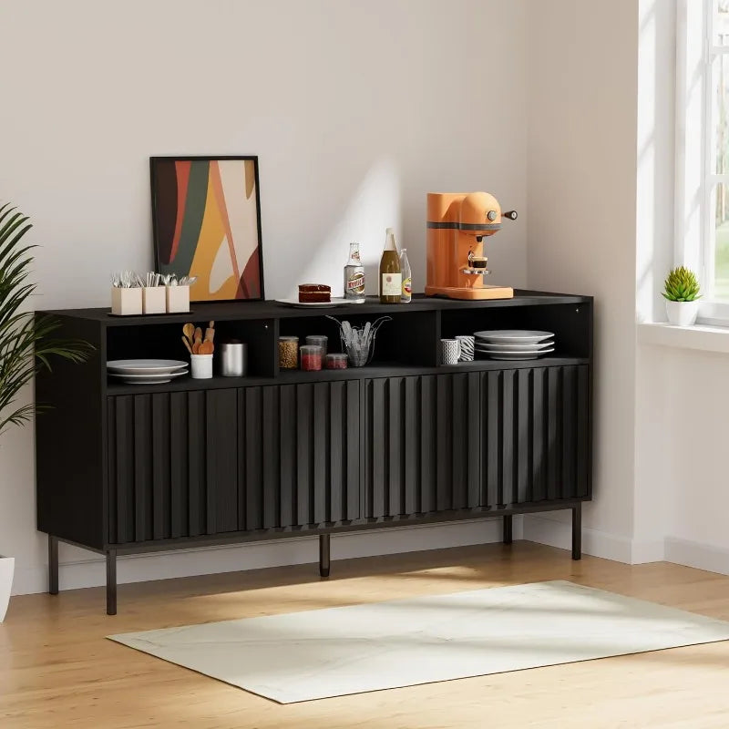 Mid Century Modern Sideboard Buffet Cabinet Storage 61.4 Inch Fluted