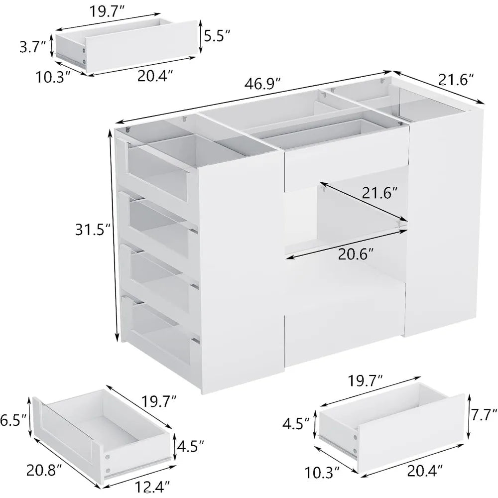 Closet Island with Drawers Glass Top Storage Dresser Wardrobe Armoire