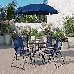 Ljustra 6 Piece Patio Garden Set with Umbrella and 4 Folding Chairs