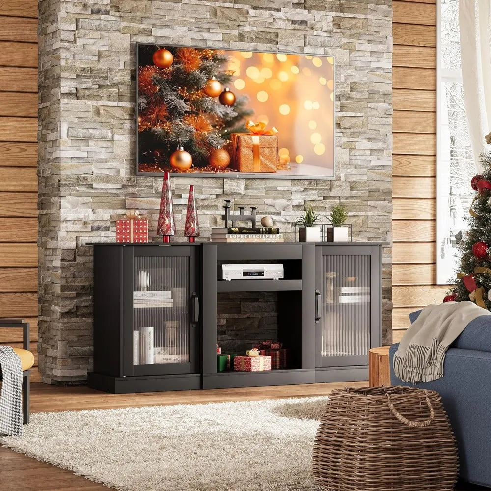 Retro TV Stand 65 Inch Modern Entertainment Center with Storage Shelves