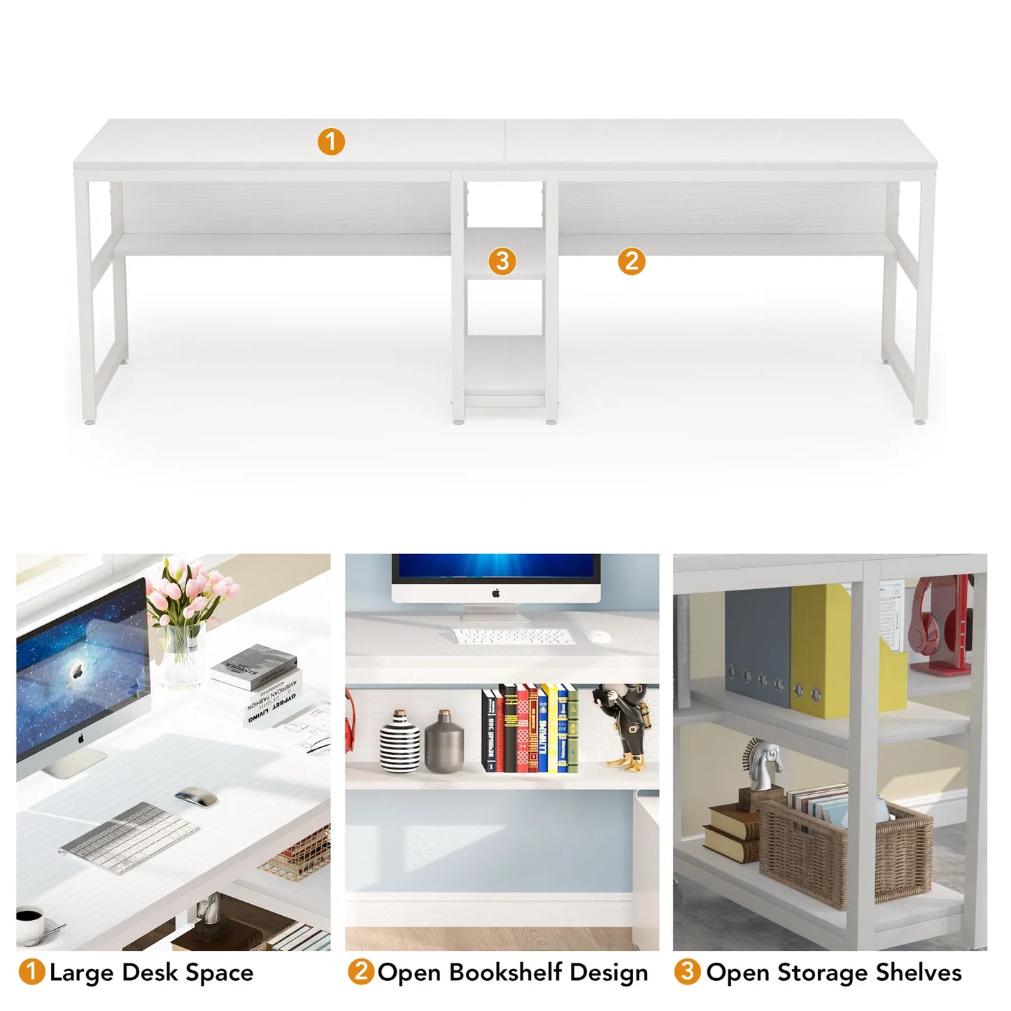 Ljustra Two Person Desk with Bookshelf Rustic Home Office Workstation