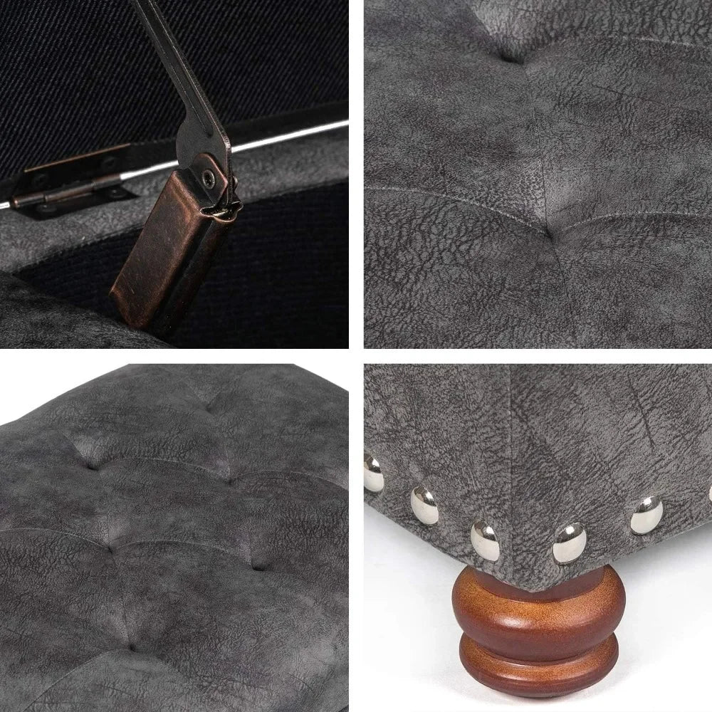 24 Inch Rectangle Lift Top Storage Ottoman Bench Velvet Tufted Stool