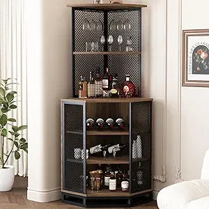 Corner Bar Cabinet Industrial 5 Tier Adjustable Shelf Storage Home