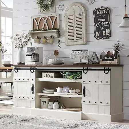 75 Inch Farmhouse Sideboard Buffet Cabinet with Sliding Barn Door