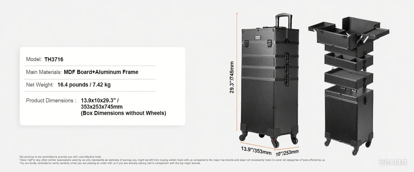 SucceBuy Professional Makeup Train Case Extra Large Rolling Storage Case