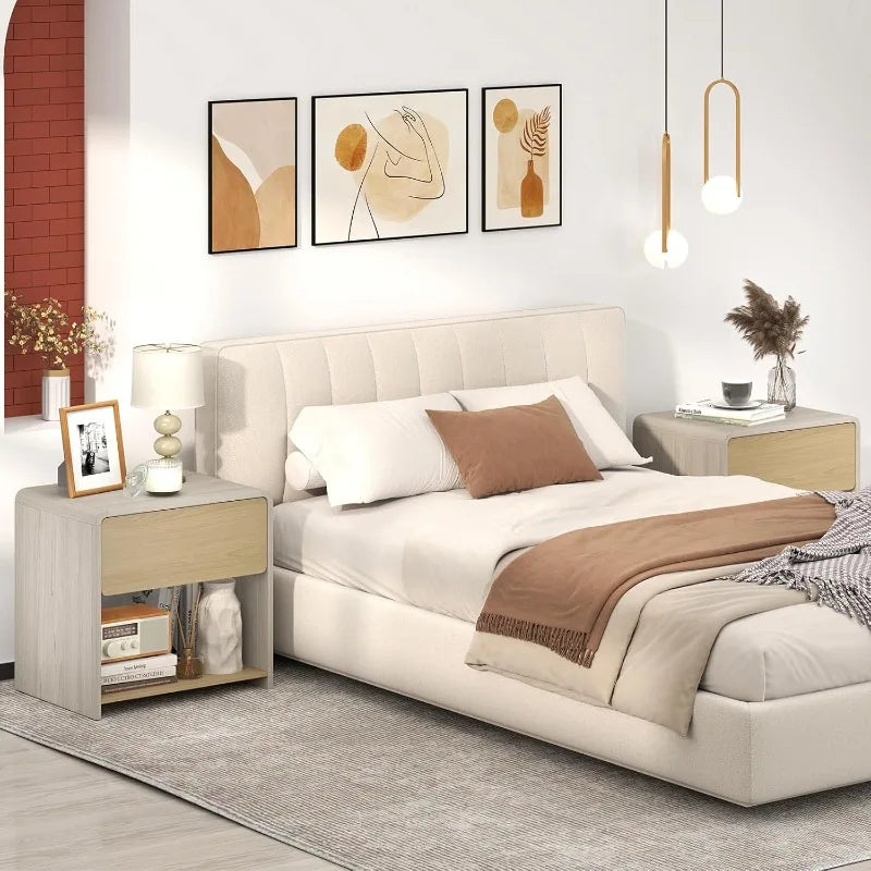 Ljustra Modern Nightstand Set of 2 Wooden Bedside Tables with Drawer