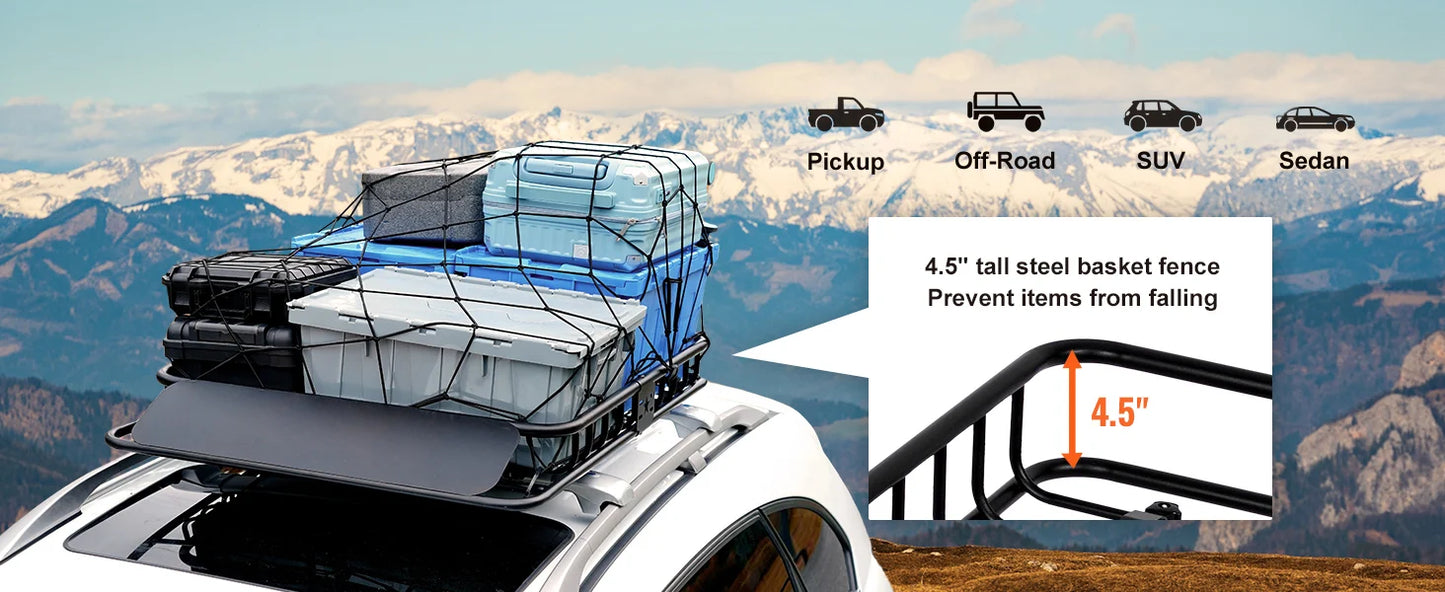 Ljustra Heavy-Duty Roof Rack Cargo Basket 200LBS Capacity SUV Truck