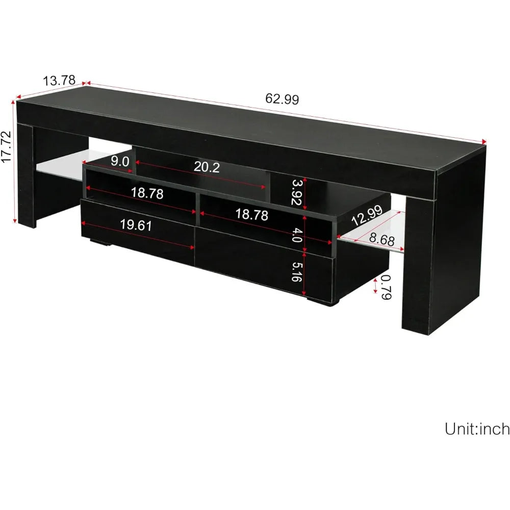 Modern LED TV Stand with 2 Drawers Open Shelves for 55-70 Inch TVs