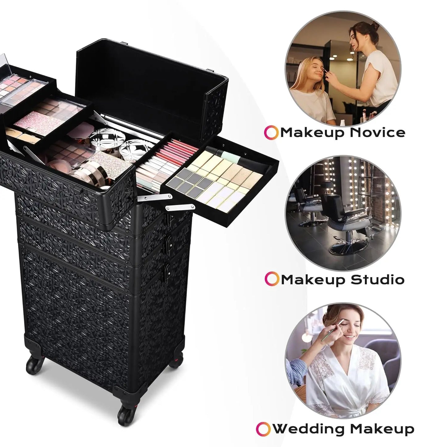 Rolling Makeup Train Case 4in1 Cosmetic Trolley Organizer Travel Cart