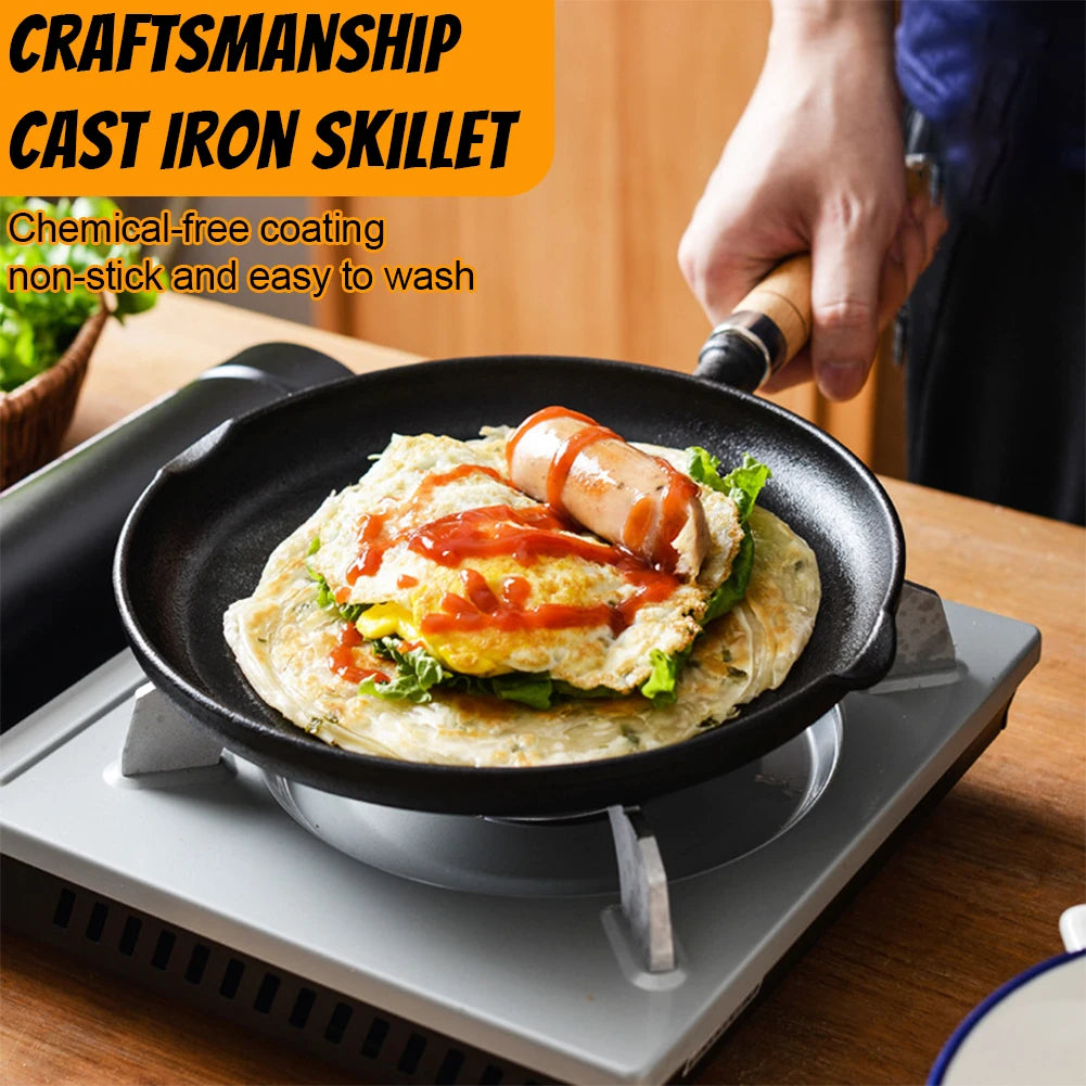 9 Inch Cast Iron Skillet Non Stick Fry Pan Chef Pan Indoor Outdoor Use