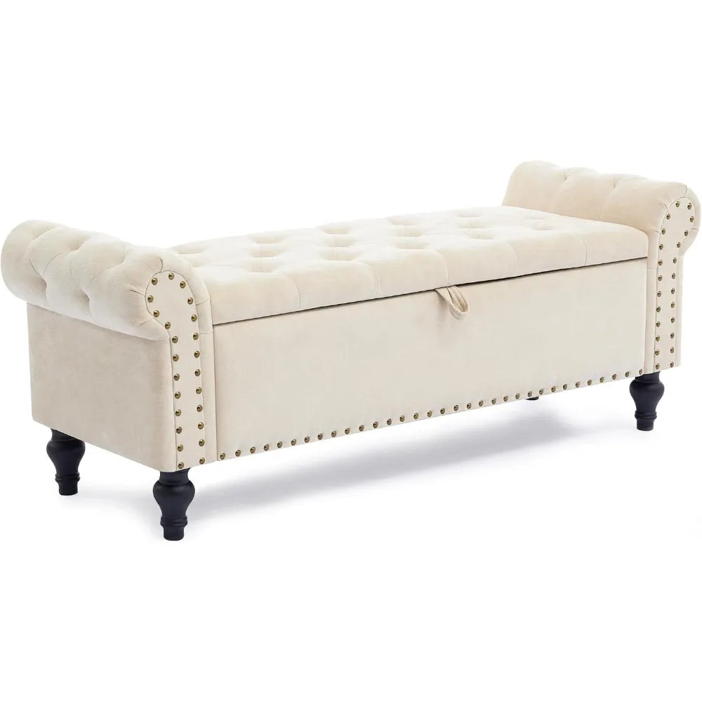 51 Inch Bedroom Storage Bench Ottoman with Storage Chenille Upholstered