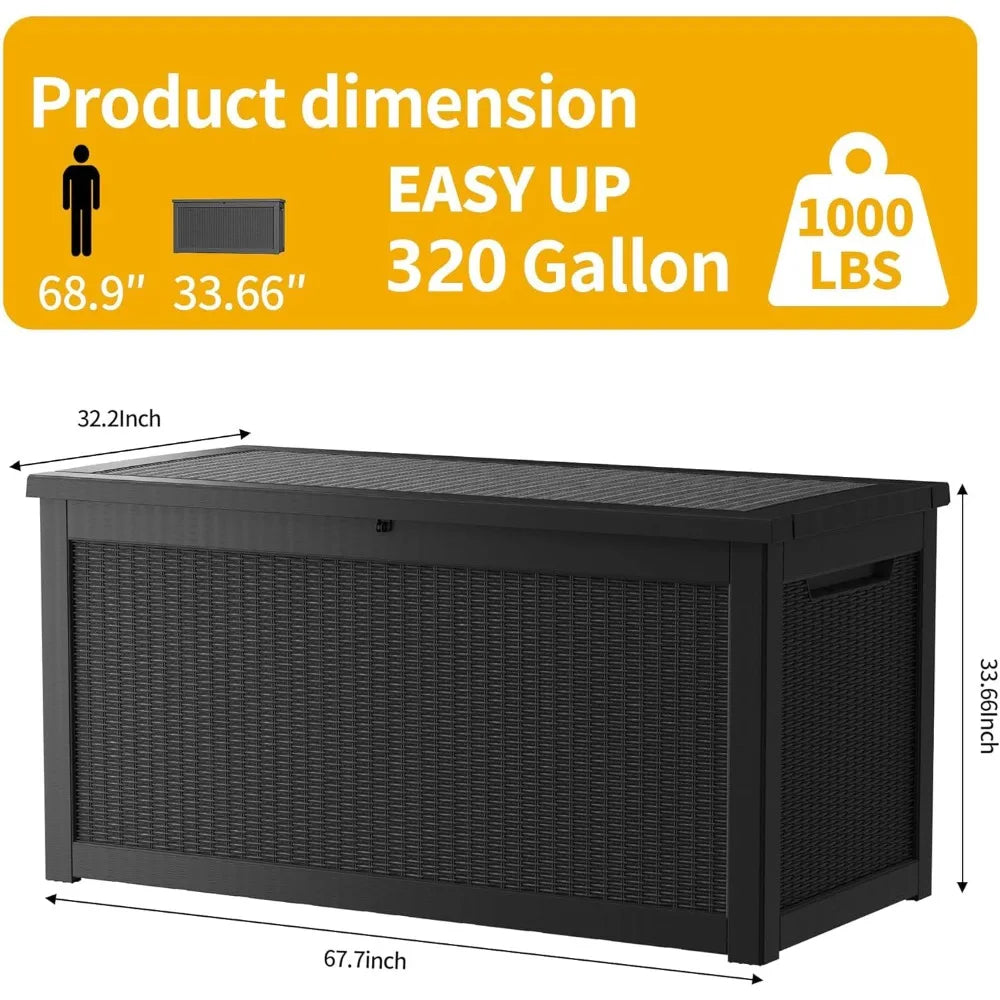 320 Gallon Lockable Resin Outdoor Storage Box Waterproof Garden Tools