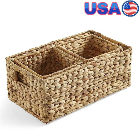 Natural Woven Water Hyacinth Storage Baskets Set of 3 Organizers