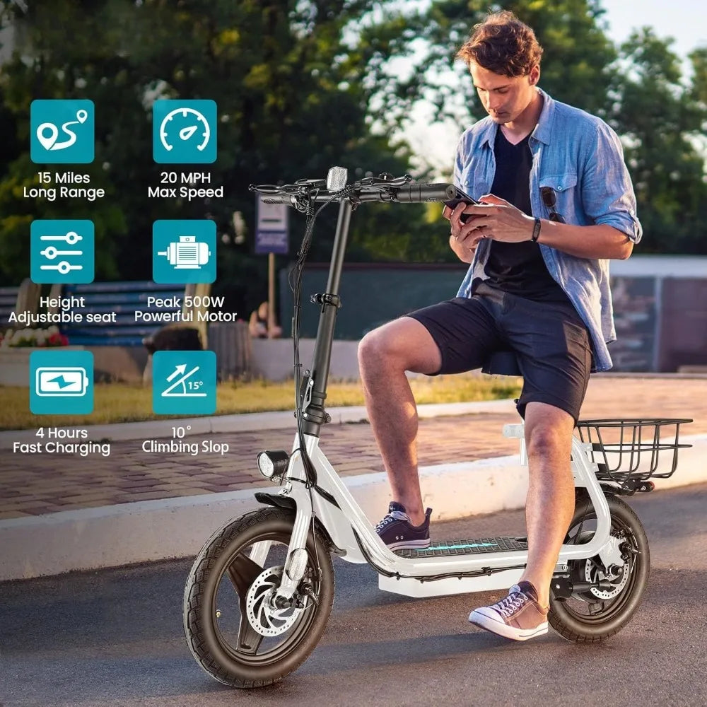 Peak 500W Electric Scooter 20MPH 30Miles Range Adjustable Seat Adults