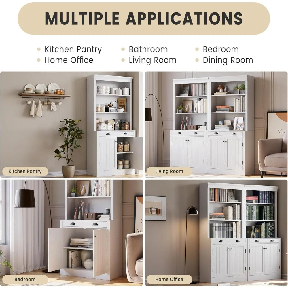 Ljustra 71 Inch Tall Bookshelf with Doors 5 Tier Bookcase Storage Cabinet