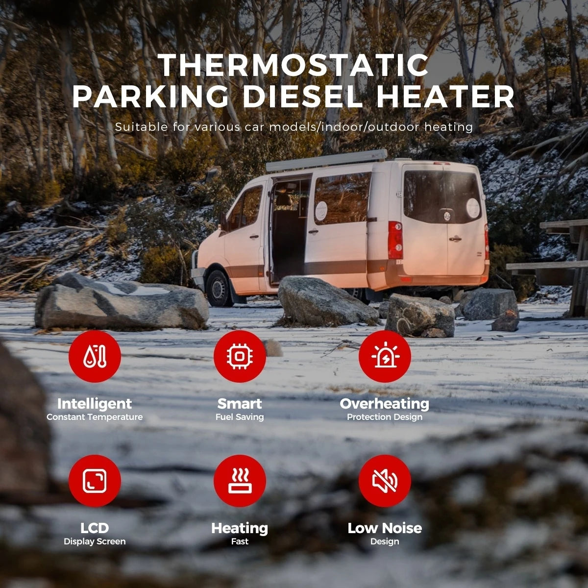 8KW Portable Diesel Air Heater 12V 24V Bluetooth Low Noise LCD Control