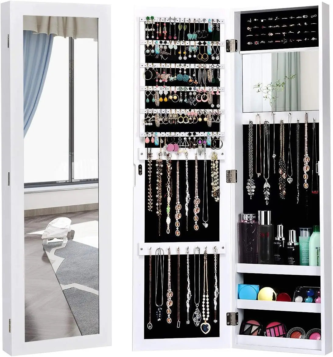 Jewelry Armoire Wall Door Mounted Full Length Mirror Jewelry Organizer