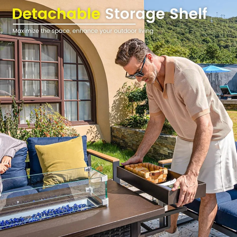 52 Inch Outdoor Fire Pit Table 50000 BTU Propane Wicker Patio Heater