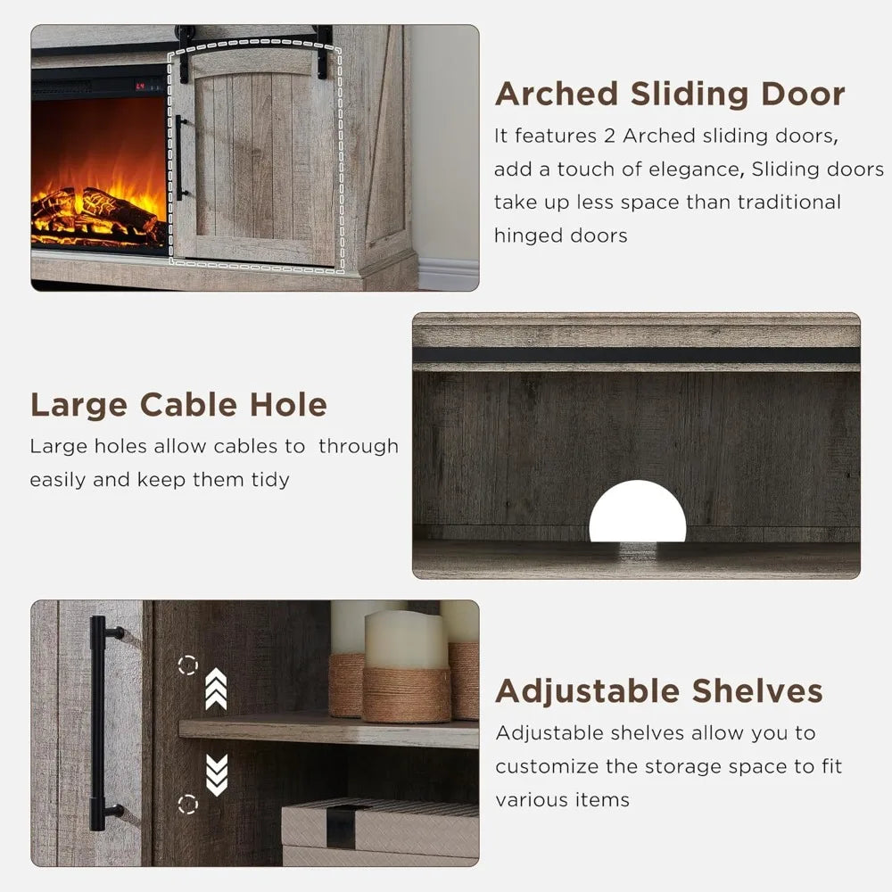 Farmhouse Fireplace TV Stand for 70 Inch TV Highboy Entertainment Center