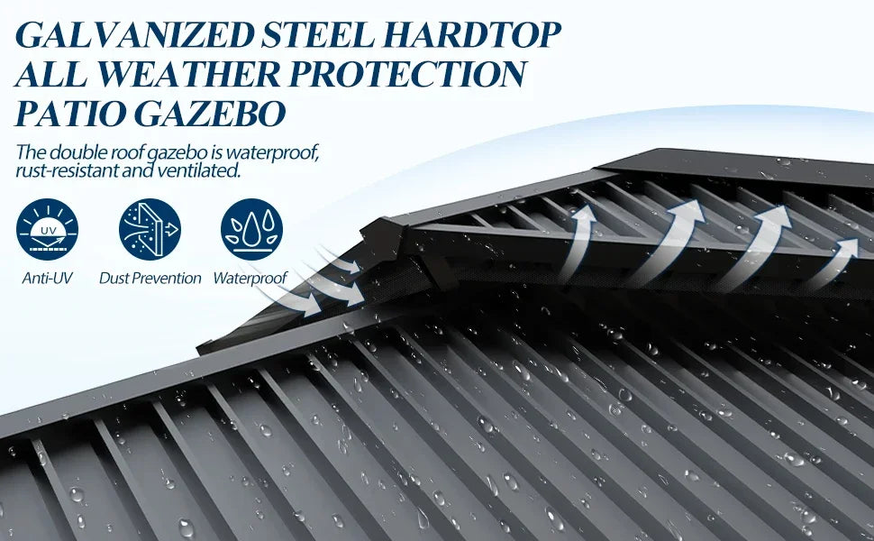 Heavy Duty Hardtop Gazebo 11FTx13FT Outdoor Cedar Wooden Gazebo