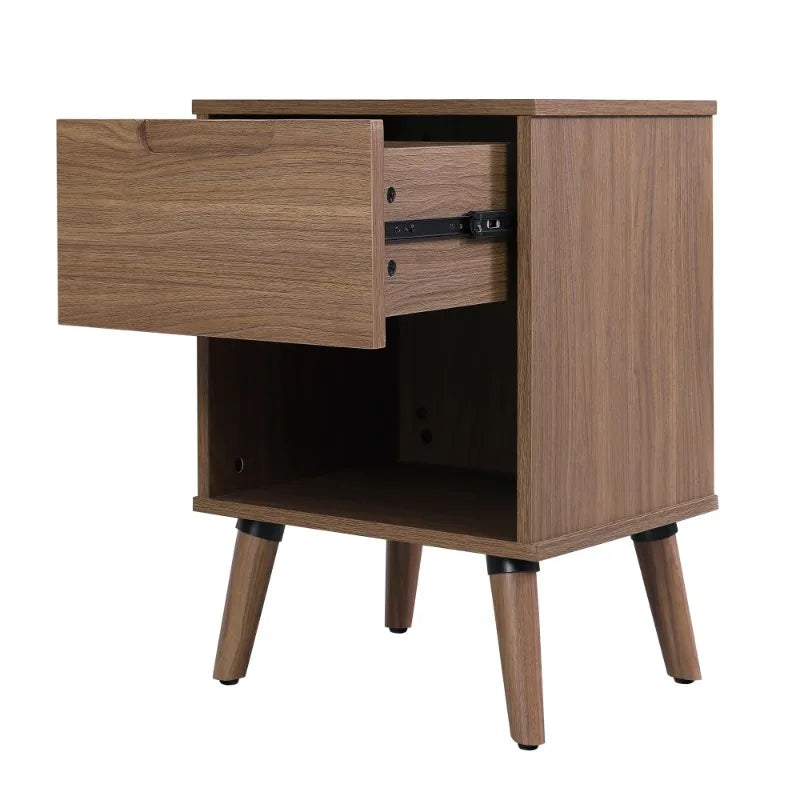 MidCentury Modern Nightstand Bedroom Storage Drawer Shelf Bedside Table
