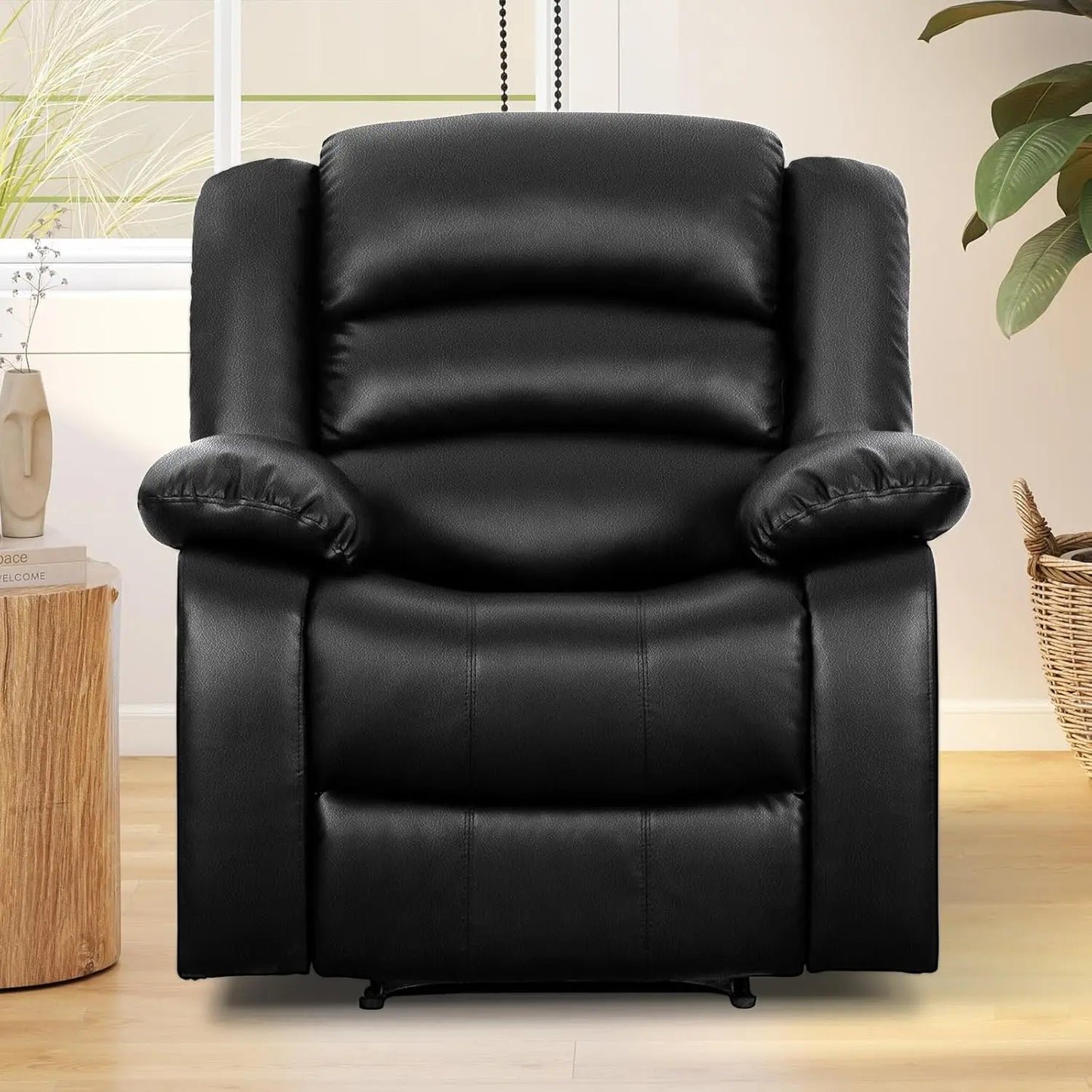 Recliner Chair Overstuffed Arm Back Faux Leather Manual Reclining Sofa
