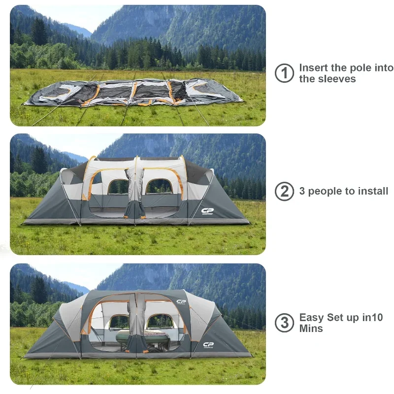 Ljustra 12 Person Camping Tent 3 Room Waterproof Family Cabin Tent