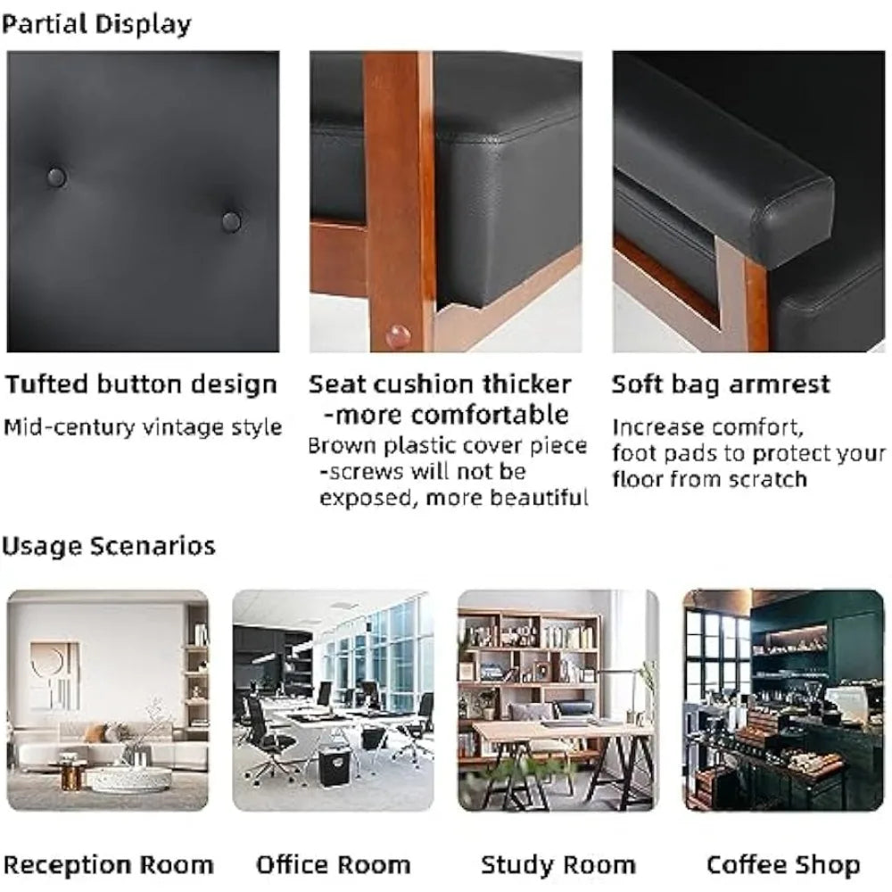 Black Faux Leather Loveseat Small Office Couch Mid Century Modern Sofa