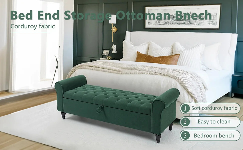 63 Storage Ottoman Upholstered Tufted Storage Bench for Living Room Bedroom