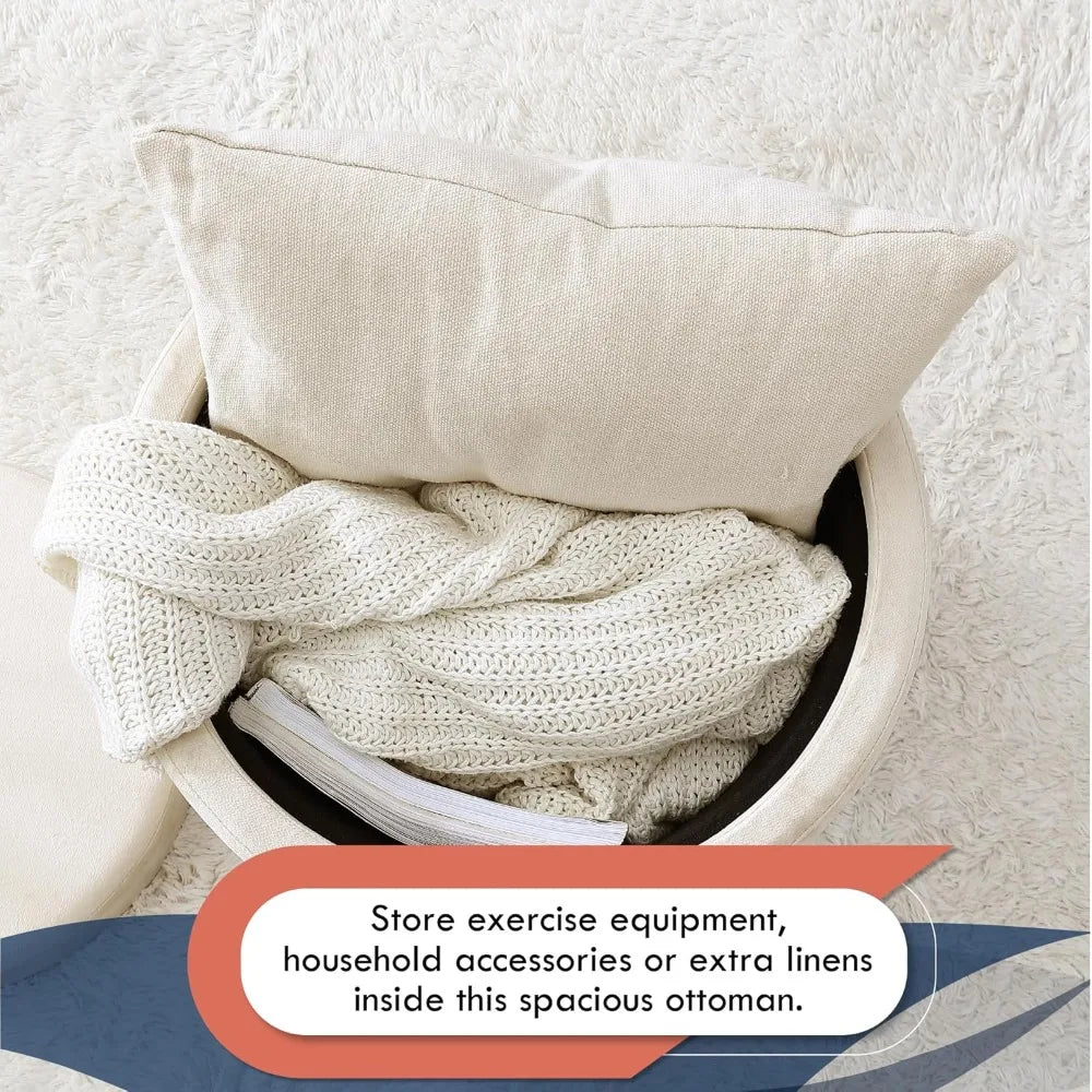 Lawrence Round Storage Ottoman Lift Off Lid Tray Coffee Table Living Room