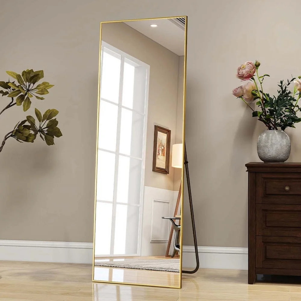 Elegant Full Length Mirror Wall-Mounted Leaning Slim Gold Frame Decor