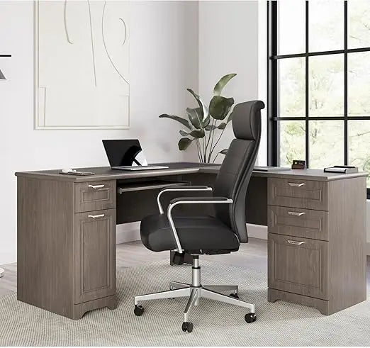 L-Shape Corner Computer Desk with Keyboard Tray and Storage