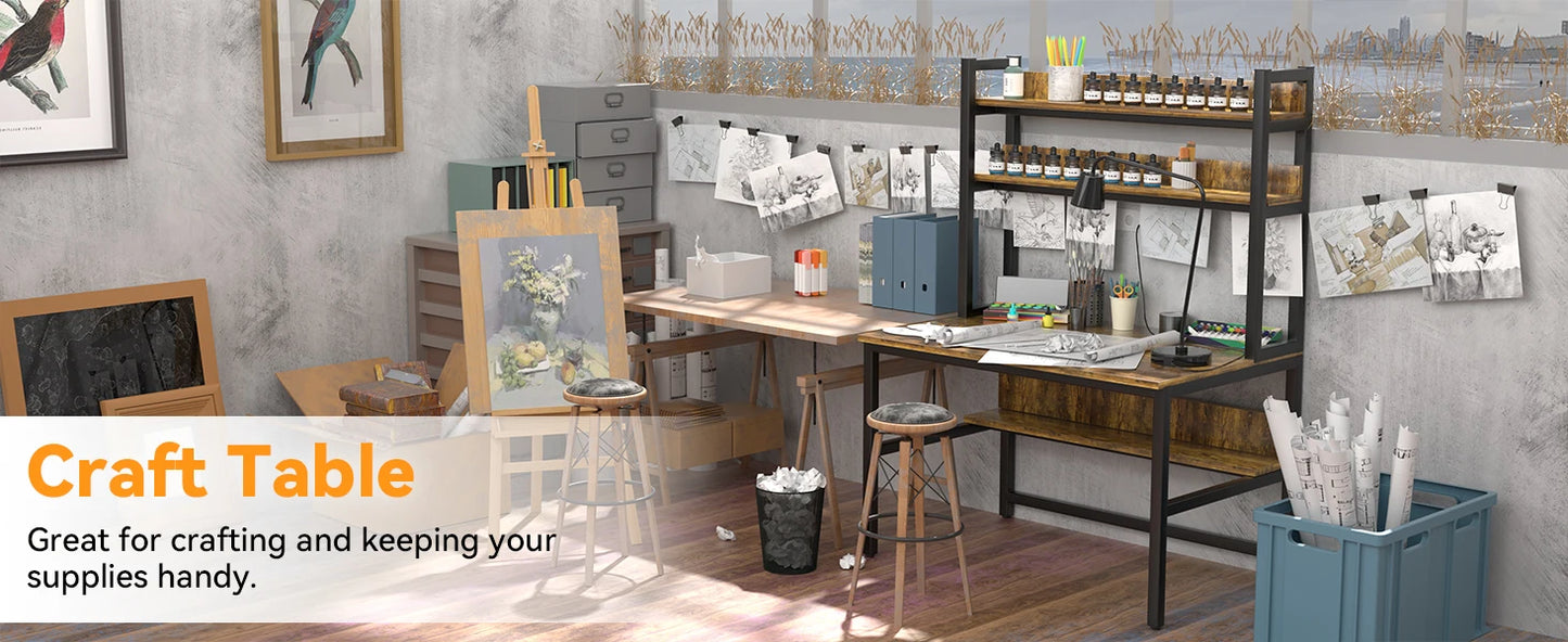 Computer Desk with Shelves 47" W Home Office Study Table Modern Design