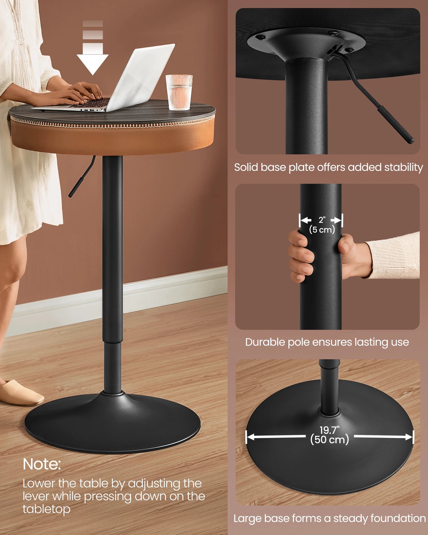 Height Adjustable Round Bar Table with Storage Modern Pub Table