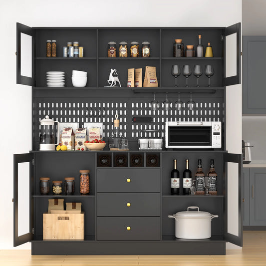 Pantry Cabinet Kitchen Storage Buffet Hutch with Pegboard Cup Holder