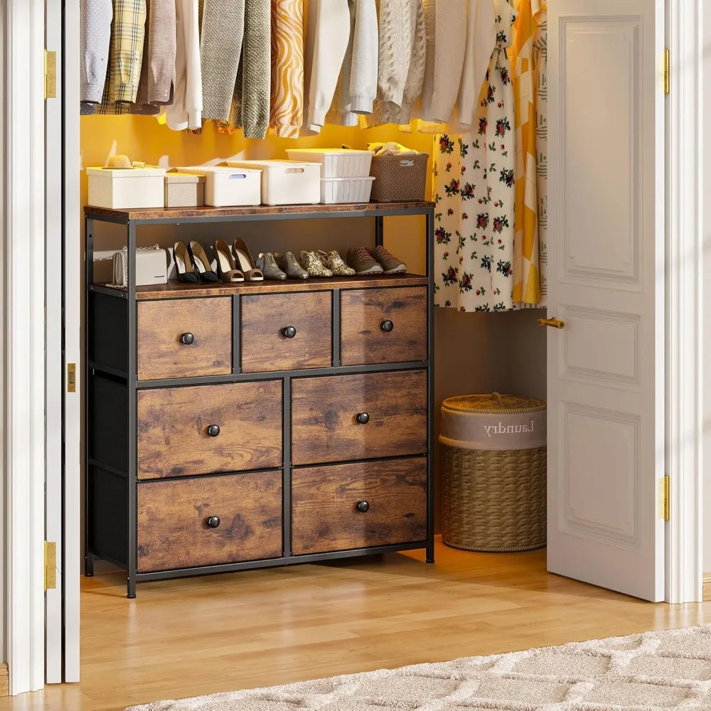 Dresser with 7 Drawers and 2 Shelves Versatile Storage Organizer