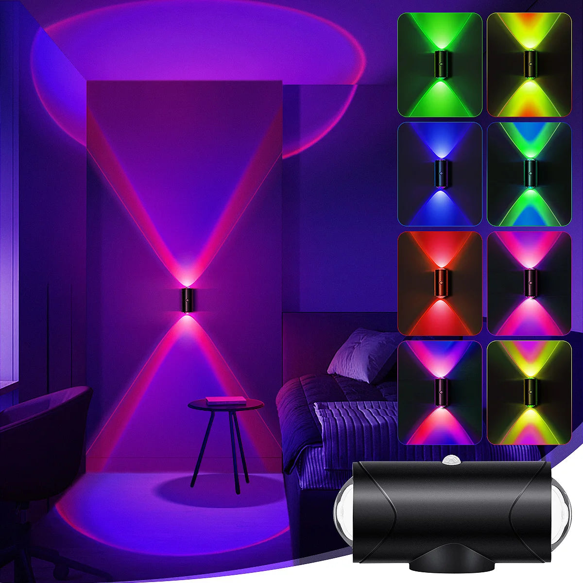 LED Motion Sensor Wall Sconce Night Light USB Rechargeable 8 Colors
