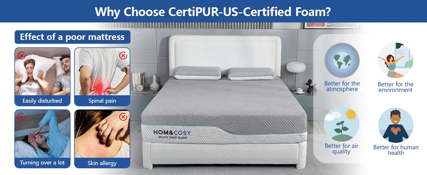 Ljustra 12 Inch Queen Size Memory Foam Mattress for Back Pain Relief