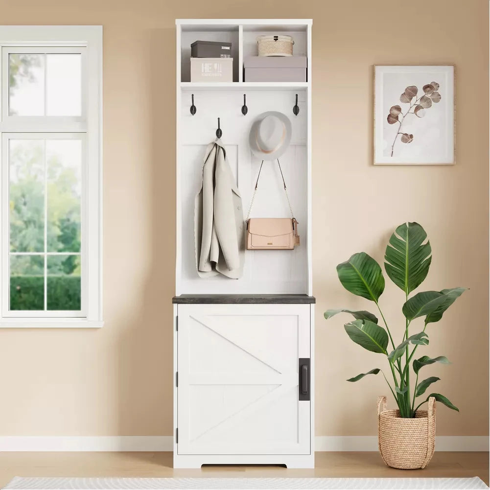 3-in-1 Hall Tree Entryway Bench with Coat Rack and Storage Cubbys