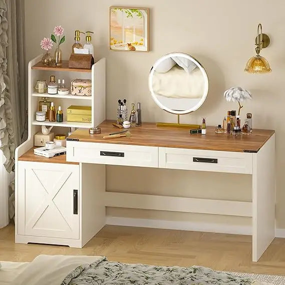 Farmhouse Computer Desk with Drawers and Shelves Home Office Furniture