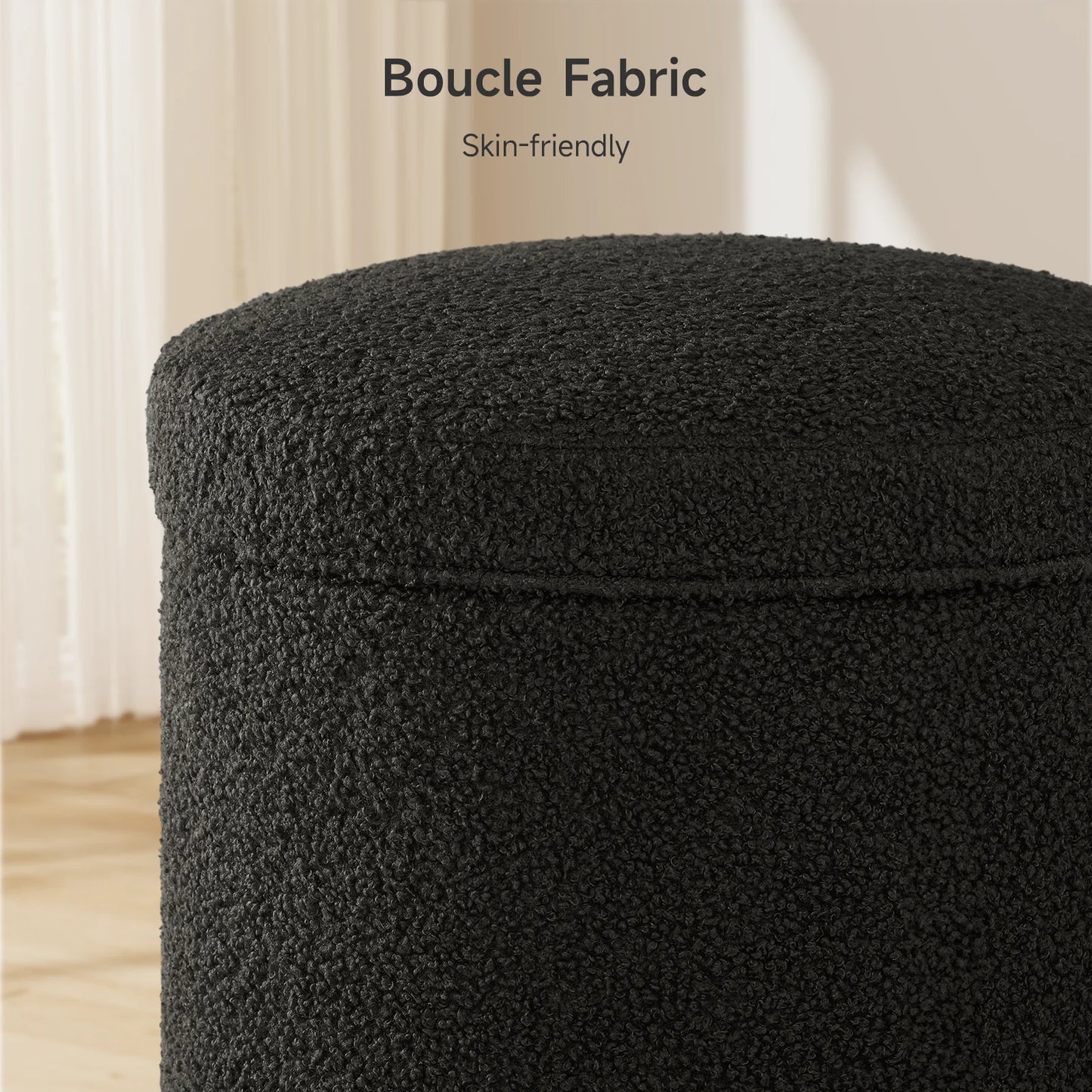 Round Storage Ottoman with Tray Vanity Stool Footrest Coffee Table