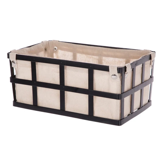 Black Metal Storage Basket with Removable Liner for Home Organization
