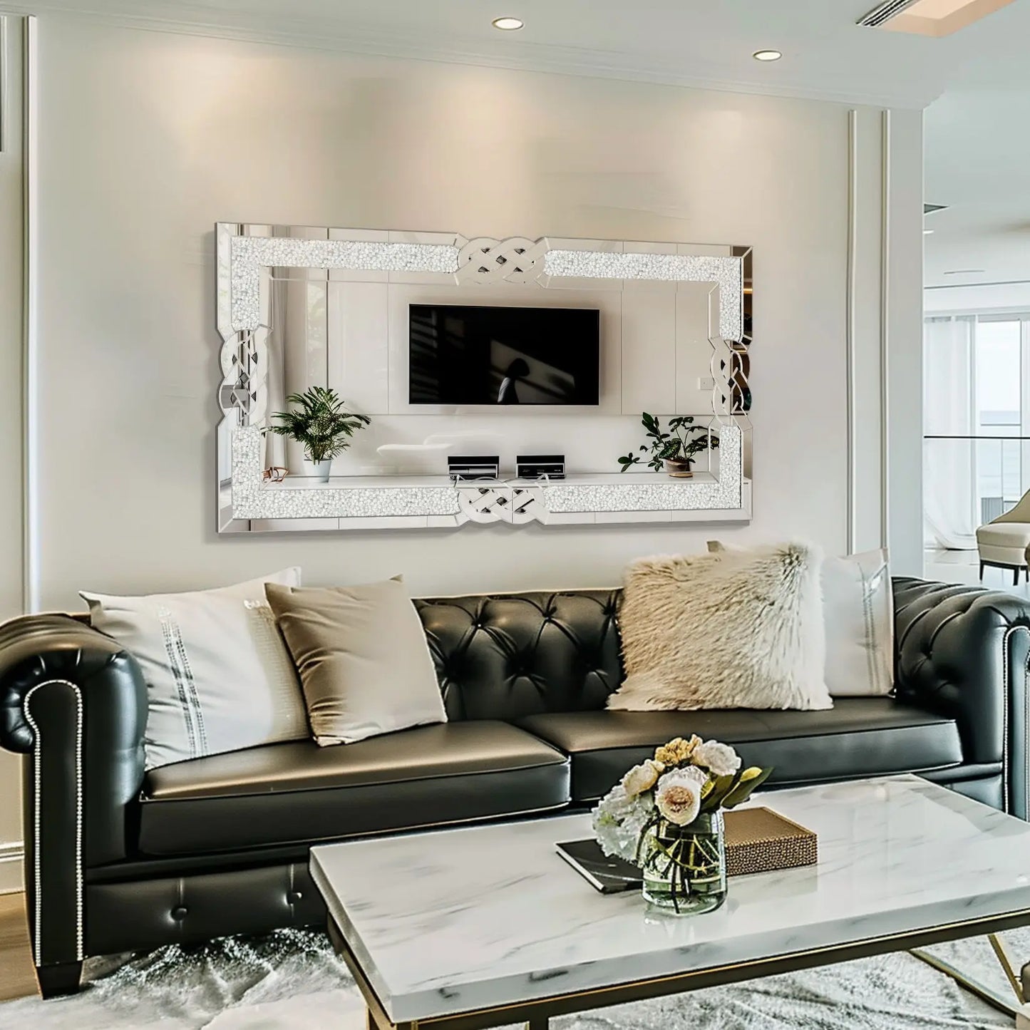 Large Crystal Crush Diamond Mirror Vanity Wall Decor for Bedroom Living Room