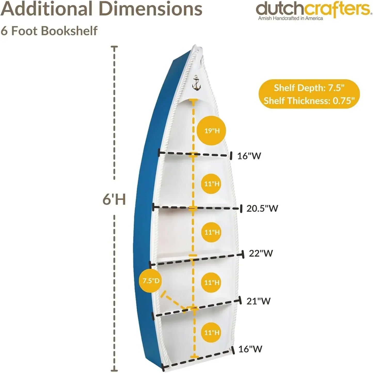 6 Foot Tall Wooden Coastal Sailboat Bookcase Nautical Room Decor