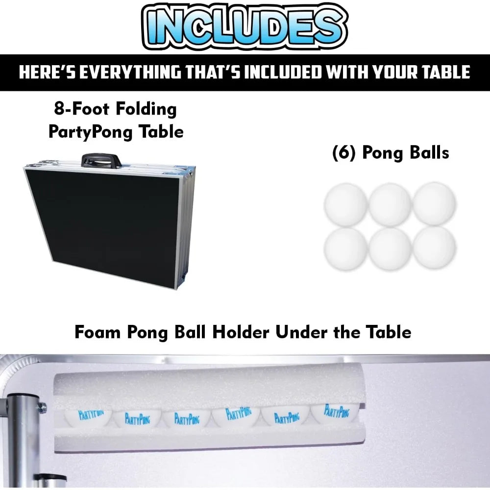 8-Foot Folding Beer Pong Table with Ball Holder LED Lights Custom Graphic