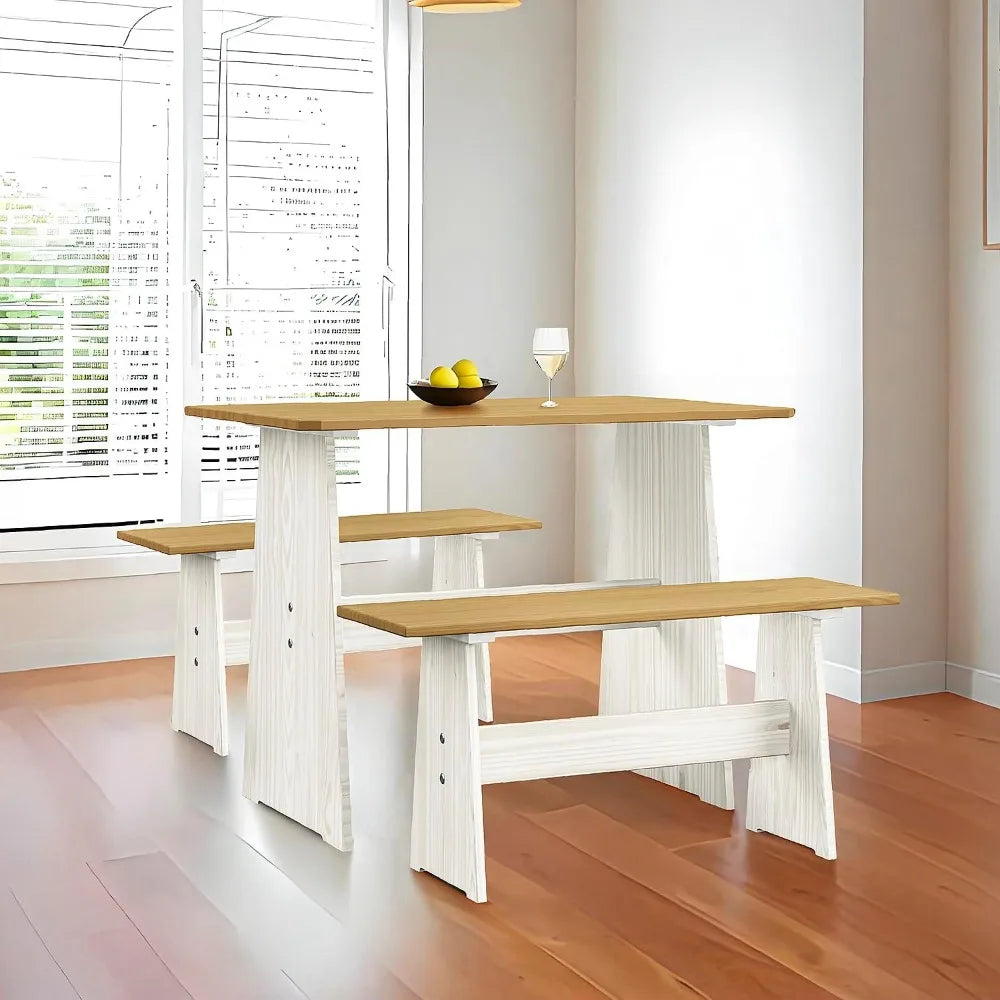 Ljustra Chapman 3 Piece Casual Dining Set Kitchen Table with Benches