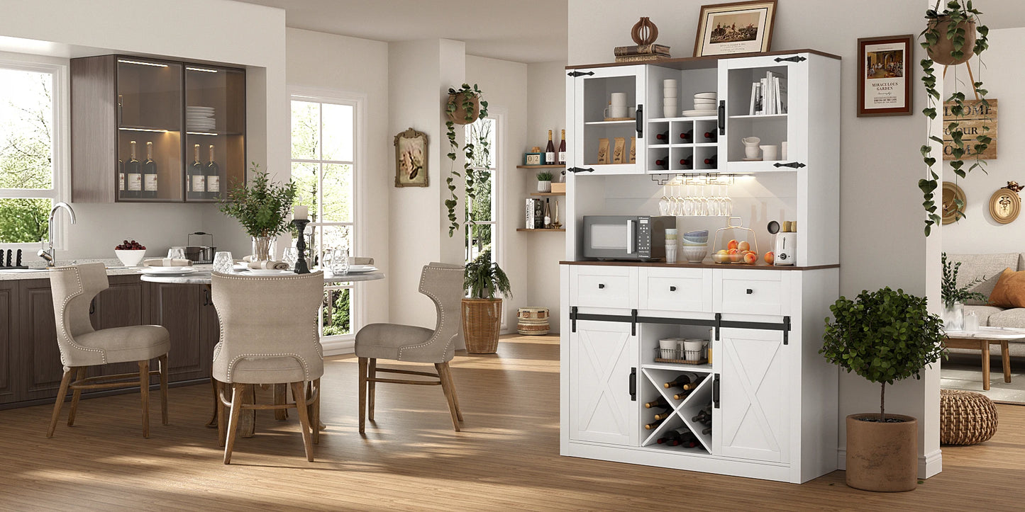 Ljustra Farmhouse Bar Cabinet Sliding Barn Door Wine Storage Sideboard