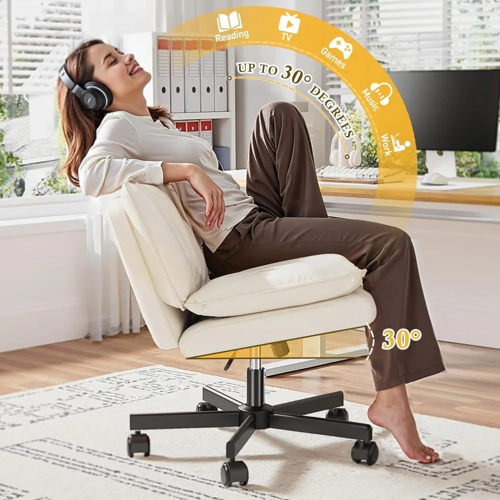 Armless Criss Cross Chair with Wheels 27 Inch Wide Swivel Office Chair