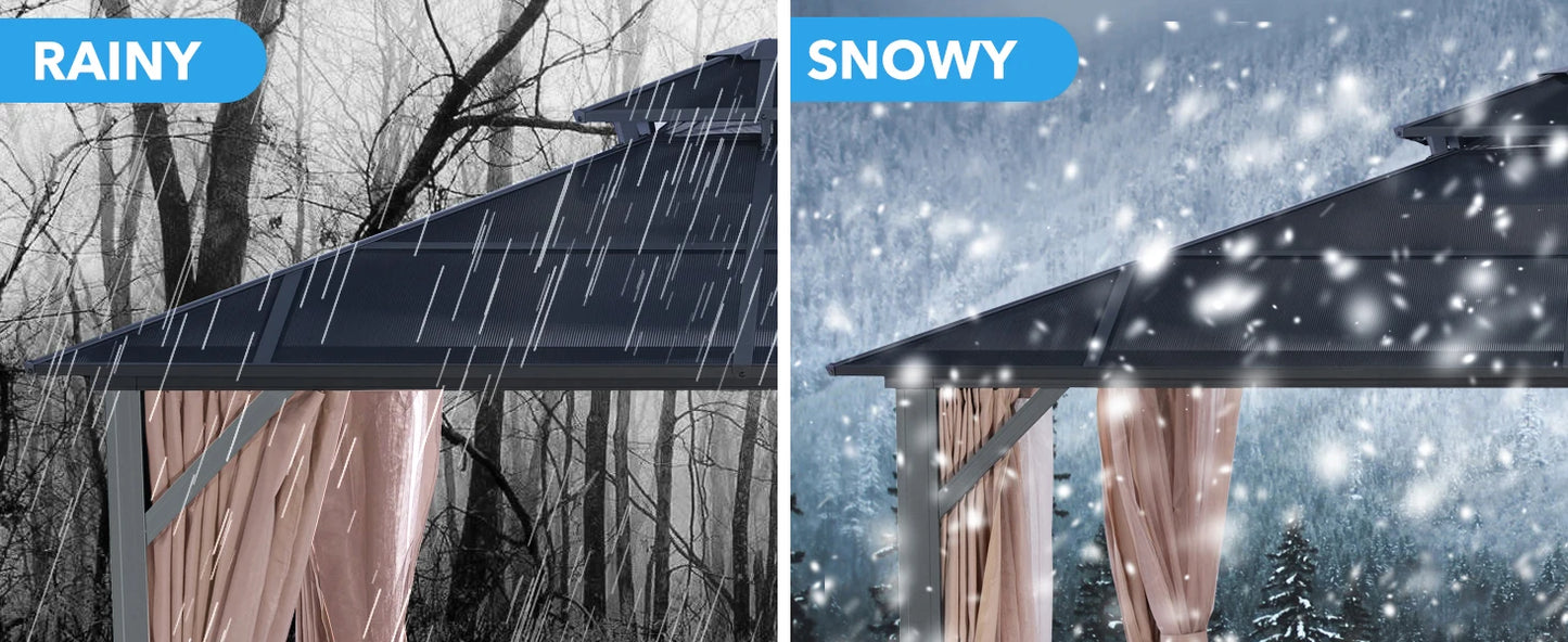 Ljustra 10X13FT Outdoor Gazebo Hardtop Canopy with Netting & Curtains