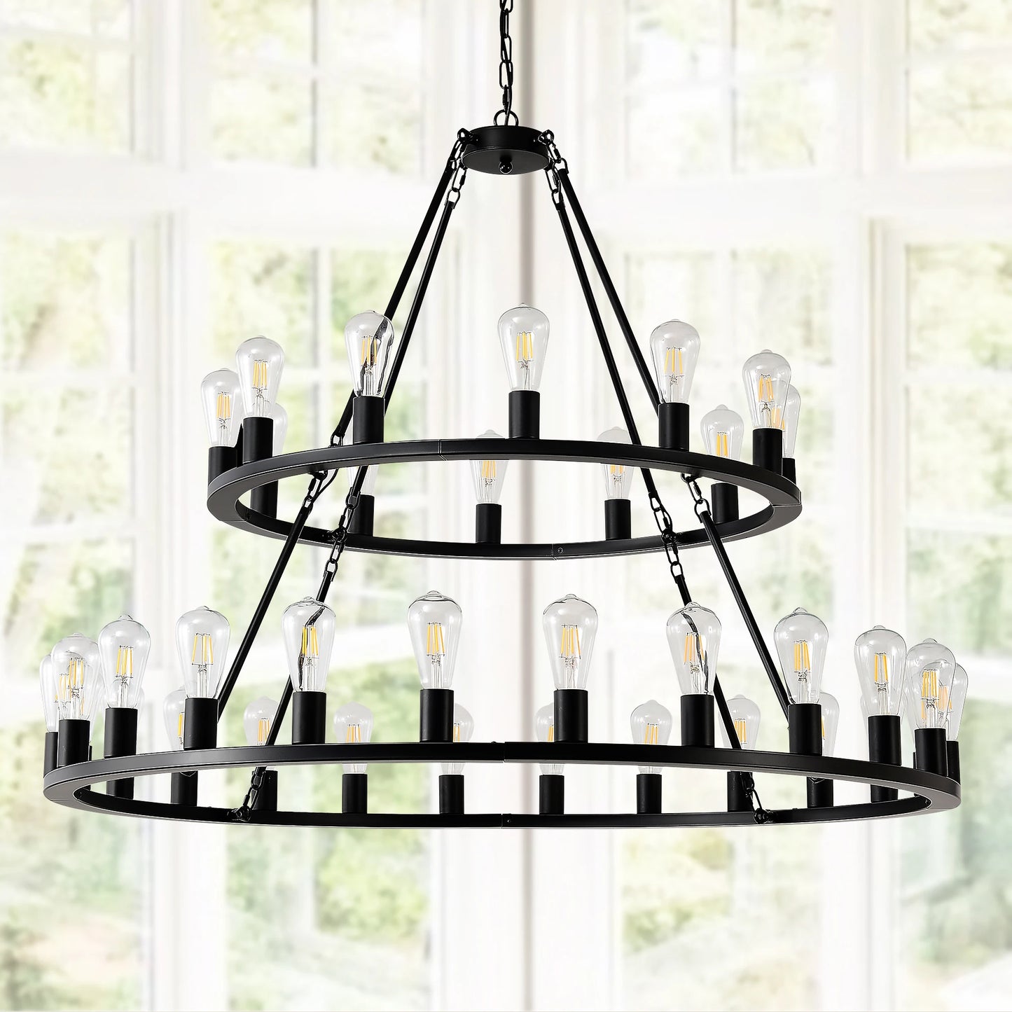 48 Inch Extra Large Wagon Wheel Chandelier 2 Tier Farmhouse Pendant Light